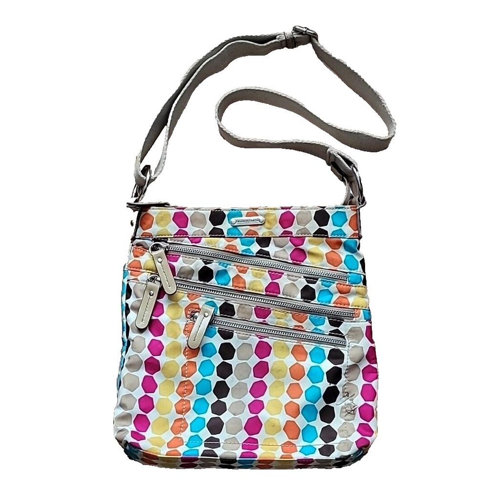 Franco‎ Sarto Hexagon Print Crossbody Bag Multi Zip Adjustable Strap Multicolor